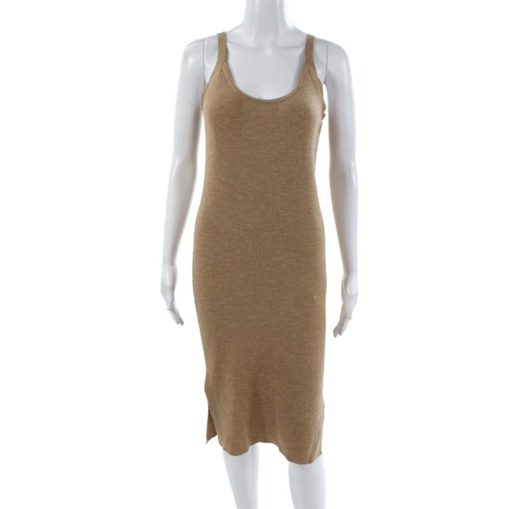 Sack's Women Sweater Dress Beige Merino Wool Sleeveless Long Size S